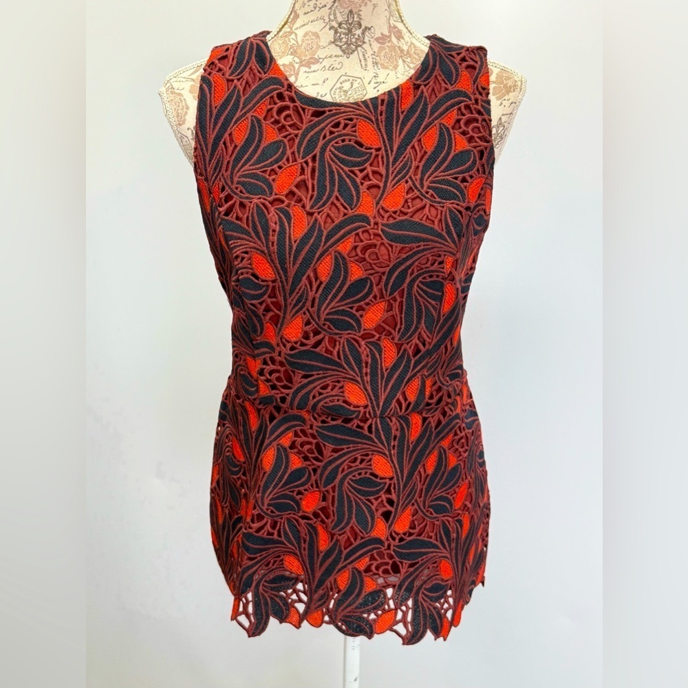 Ann Taylor Red and Black Fitted Embellished Tank Top